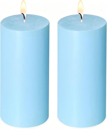 2 Pack 3x6 Inch Sage Green Unscented Pillar Candles - 70 Hour Long Burning Dripless Smokeless Candles for Home Decor Weddings Festivals Spa Meditation