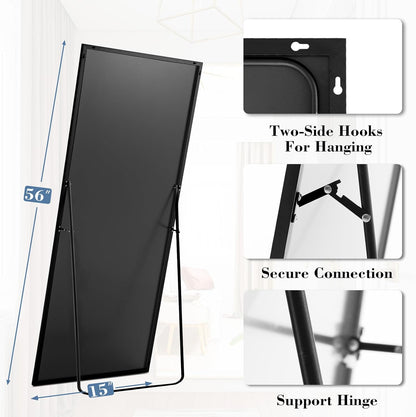 DUMOS Arched Full Length Mirror with Stand 64"x21" Floor Standing Aluminum Frame for Bedroom Body Hanging Leaning Modern Simple Home Decor Shatter-proorf Nano Glass Wall Living Room Cloakroom Black