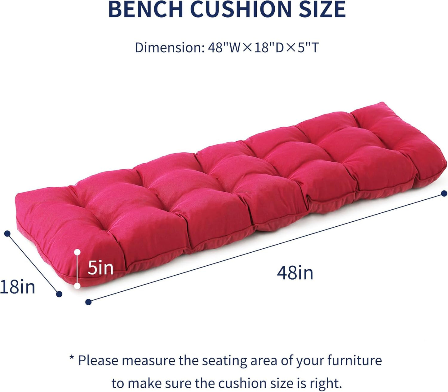 IPYNBAP Outdoor Bench Cushion, 48x18x5 Inch, Waterproof Bench Cushion for Outdoor/Indoor Furniture, Tufted Patio Bench Seat Cushion, Fade Resistant Outdoor Cushions for Porch Swing Couch, Navy Blue