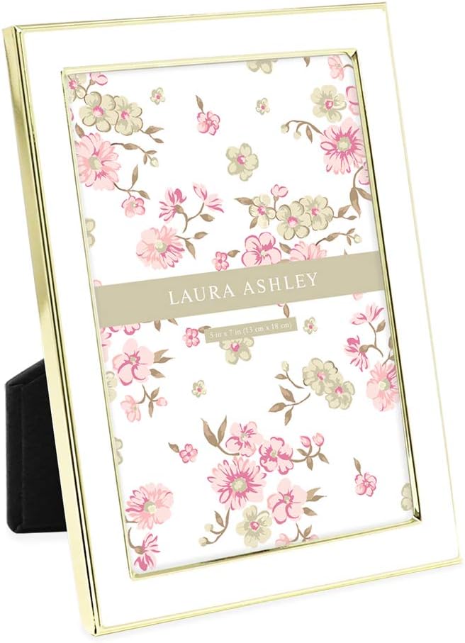 Laura Ashley 5x7 Navy Enamel Picture Frame, Gold Metal Edge with Easel, for Countertop, Counterspace, Tabletop Display, Bookshelf, Desk, Wall Décor, Photo Gallery (5x7, Navy W/Gold)