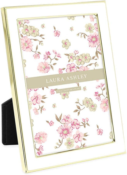 Laura Ashley 5x7 Navy Enamel Picture Frame, Gold Metal Edge with Easel, for Countertop, Counterspace, Tabletop Display, Bookshelf, Desk, Wall Décor, Photo Gallery (5x7, Navy W/Gold)