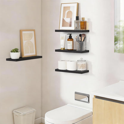 BAYKA Floating Shelves for Wall, Set of 3, Wall Mounted Rustic Wood Shelves for Bathroom, Bedroom, Living Room, Kitchen, Small Hanging Shelf for Books/Storage/Room Decor, Walnut-Like, 15.7in
