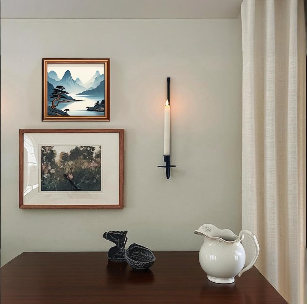 Wall Candle Holder Set of 2, Modern Candle Sconces Wall Mount Metal Holders Hanging Candle Pillar Holder for Living Room, Wedding, Farmhouse, Fireplace, Matte Black