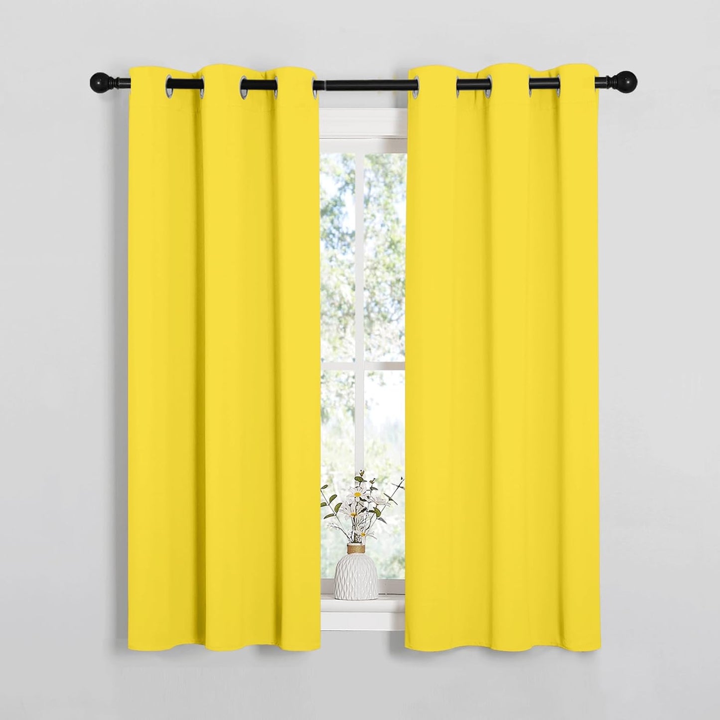 NICETOWN Halloween Pitch Black Solid Thermal Insulated Grommet Blackout Curtains/Drapes for Bedroom Window (2 Panels, 42 inches Wide by 63 inches Long, Black) - Colors C