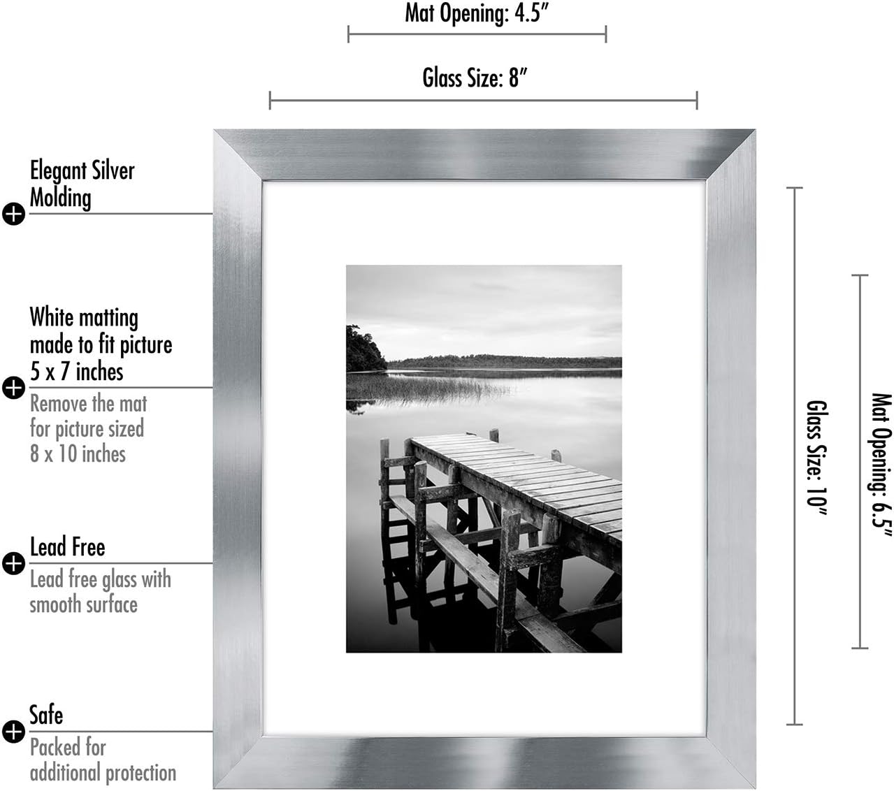Americanflat 8x10 Picture Frame with Shatter-Resistant Glass - Use as 5x7 Frame with Mat or Display 8x10 Photo Without Mat - Signature Collection - Picture Frames for Tabletop and Wall Display - Black