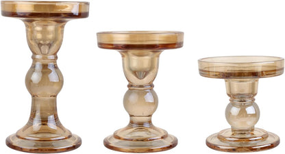 6-Piece Set of Glass Candlestick, Crystal Candlestick Holder Holder and Conical Candle, Christmas Candle Holder Decoration, Family Living Room Wedding Candle Holder (Clear 2sets)