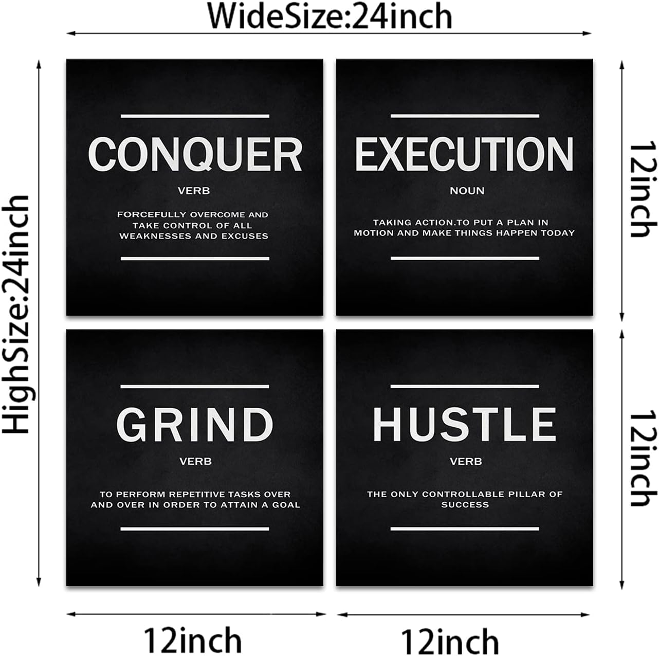 KAWAHONE Canvas Painting Wall Art, Grind Hustle Execution Motivational Wall Art Decoration Posters Prints for Living Room Bedroom, Office Decor, Gallery-Wrapped Canvas Art Set Framed Ready to Hang