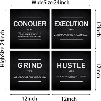 KAWAHONE Canvas Painting Wall Art, Grind Hustle Execution Motivational Wall Art Decoration Posters Prints for Living Room Bedroom, Office Decor, Gallery-Wrapped Canvas Art Set Framed Ready to Hang