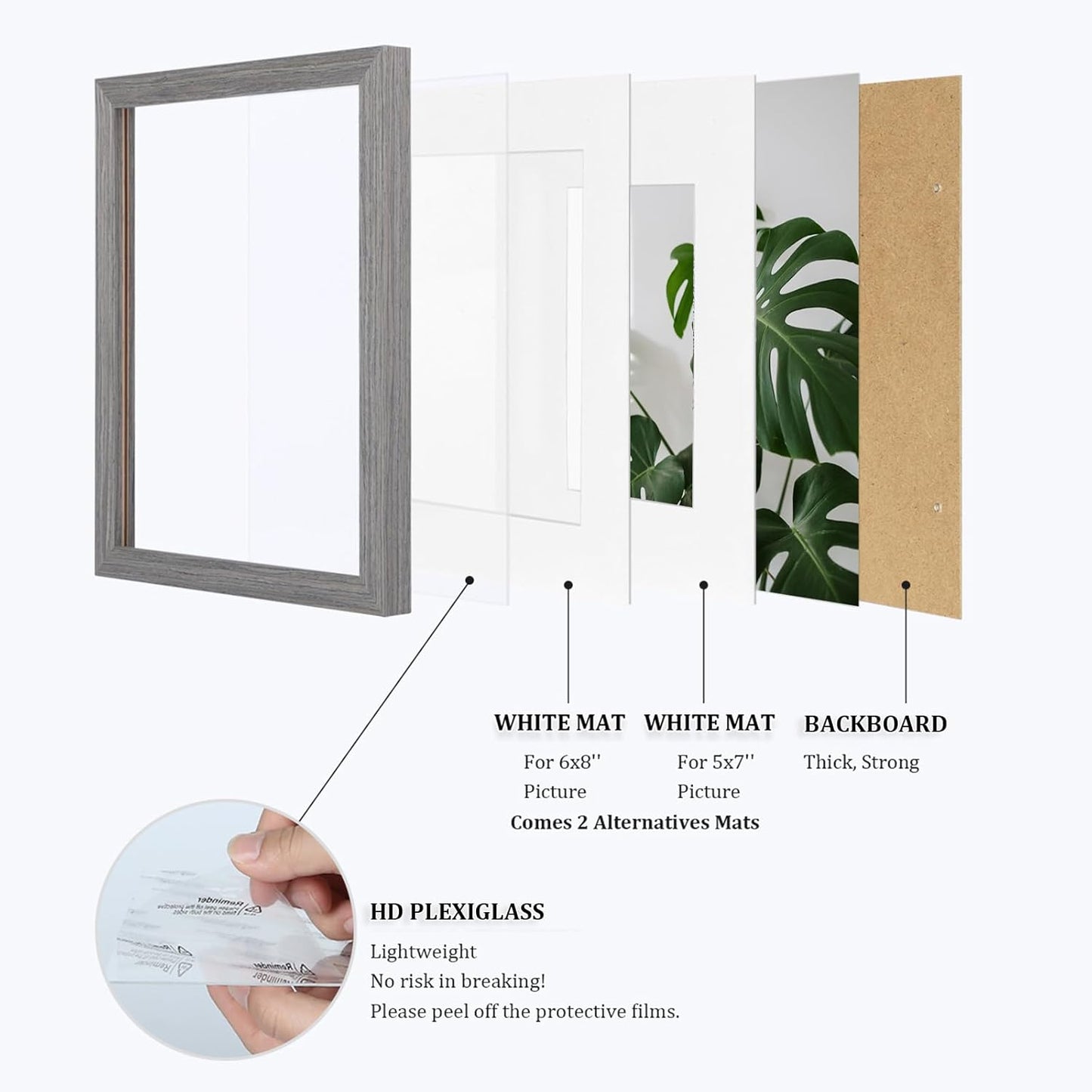 Egofine 8x10 Picture Frames Set of 4, Made of Solid Wood Covered by Plexiglass 4x6 and 5x7 with Mat or 8x10 without Mat, for Table Top Display and Wall Mounting Photo Frame Black