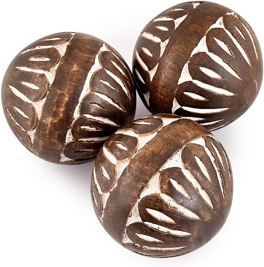 Samhita Mango Wood White Decorative Ball Set of 3 for Living, Dining Room Decor - Coffee Table Centerpiece Home Décor (3" x 3"x 3")