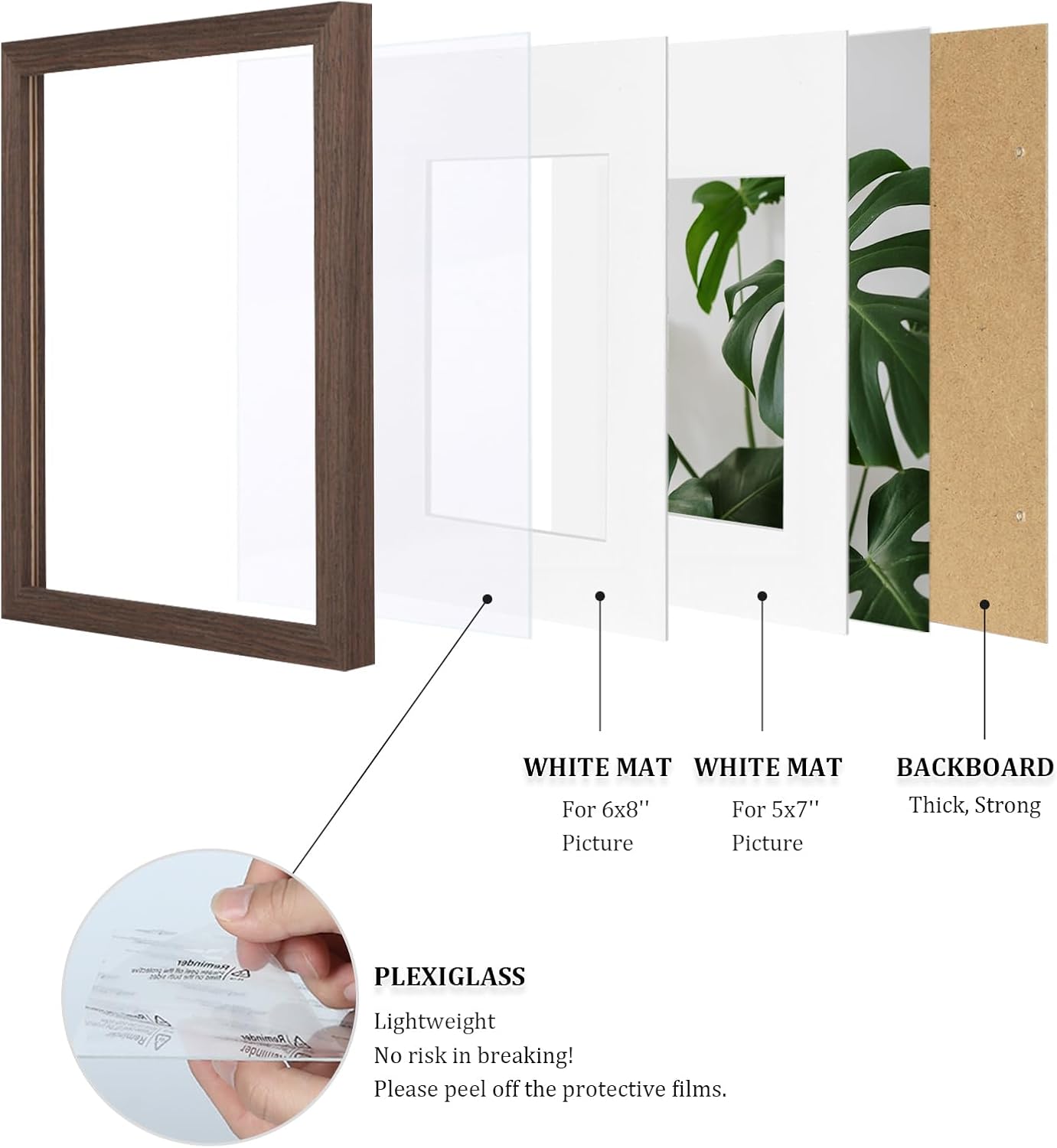 Egofine 8x10 Picture Frames Set of 4, Made of Solid Wood Covered by Plexiglass 4x6 and 5x7 with Mat or 8x10 without Mat, for Table Top Display and Wall Mounting Photo Frame Black