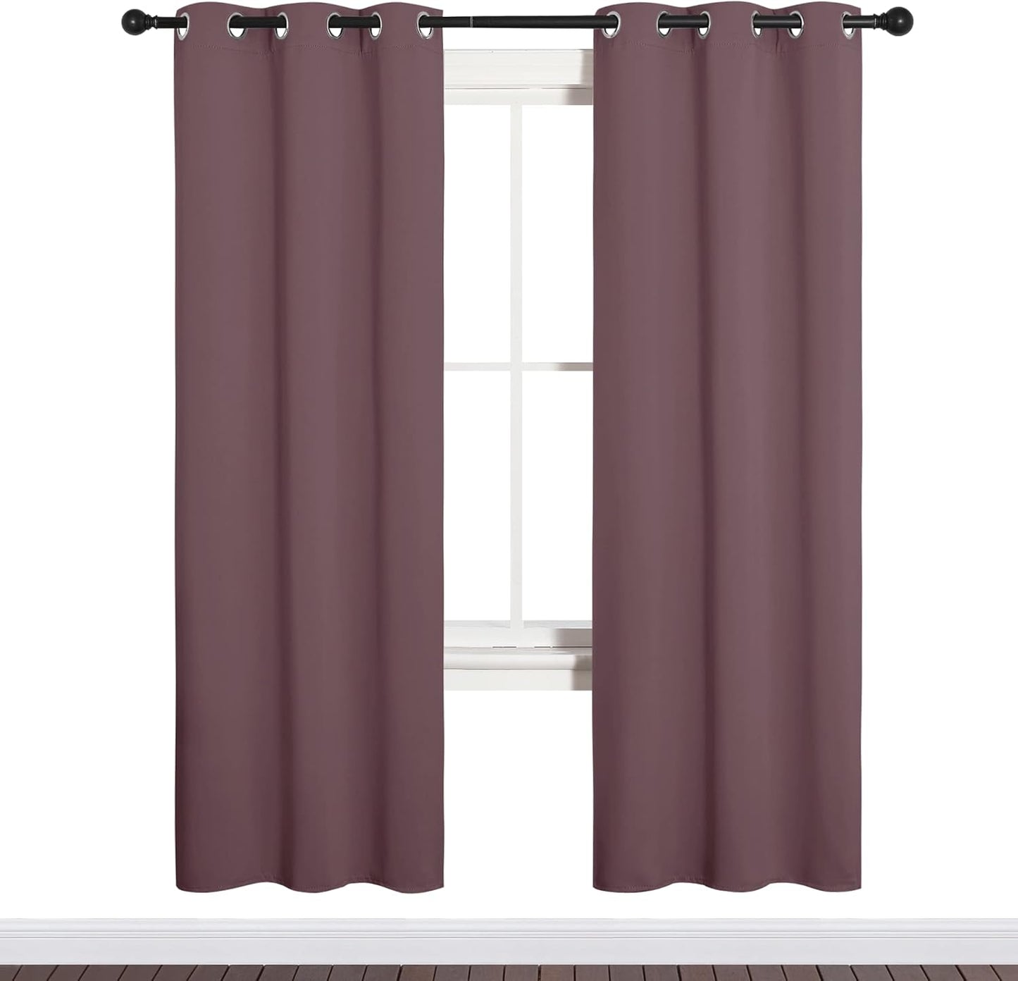 NICETOWN Halloween Pitch Black Solid Thermal Insulated Grommet Blackout Curtains/Drapes for Bedroom Window (2 Panels, 42 inches Wide by 63 inches Long, Black) - Colors E