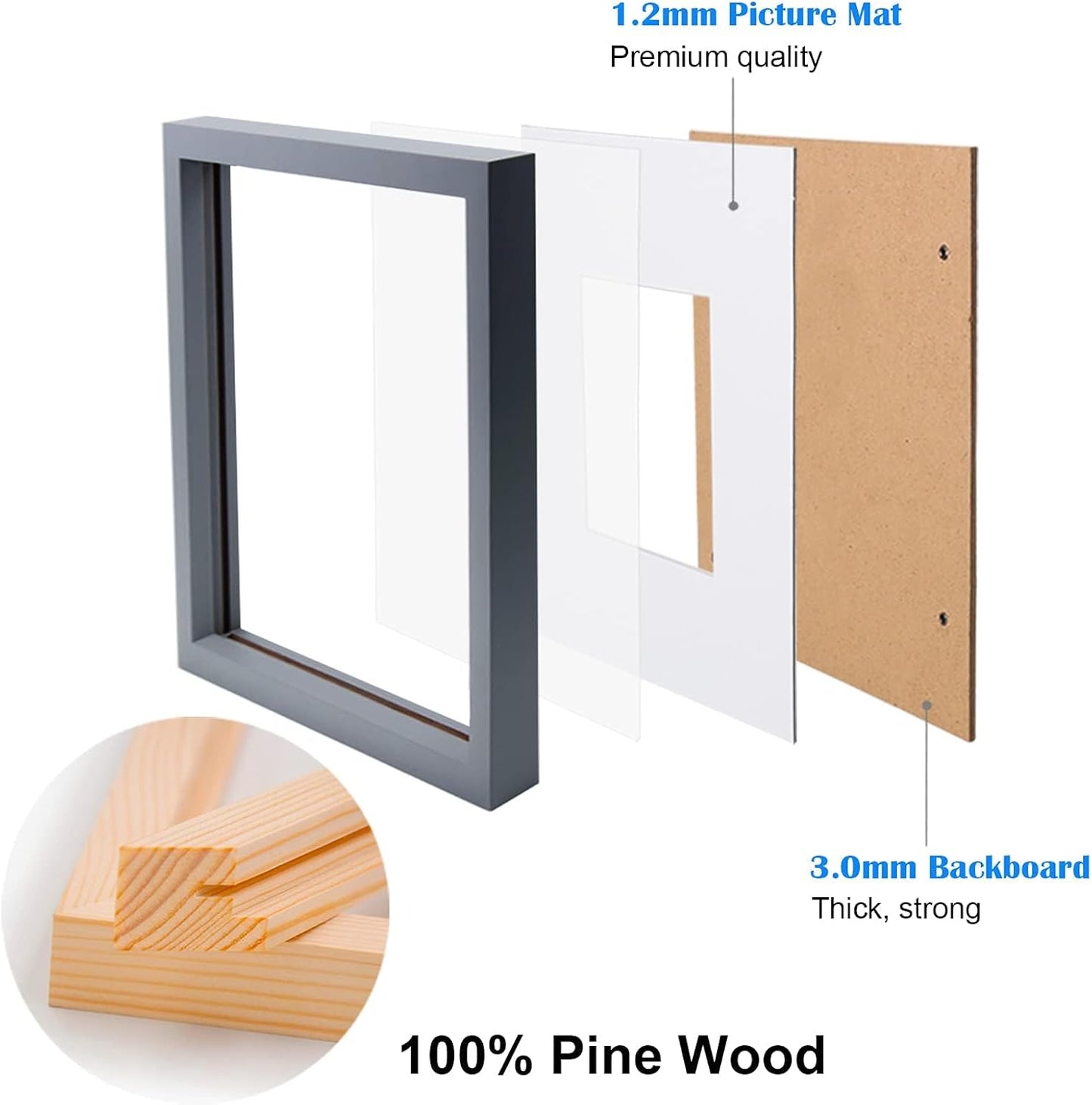 Egofine 12x16 Picture Frame Black, Covered by Plexiglass Made of Solid Wood, Display Pictures 9x12 and 11x14 with Mat or 12x16 Without Mat, for Wall Mounting Photo Frame - Colors B