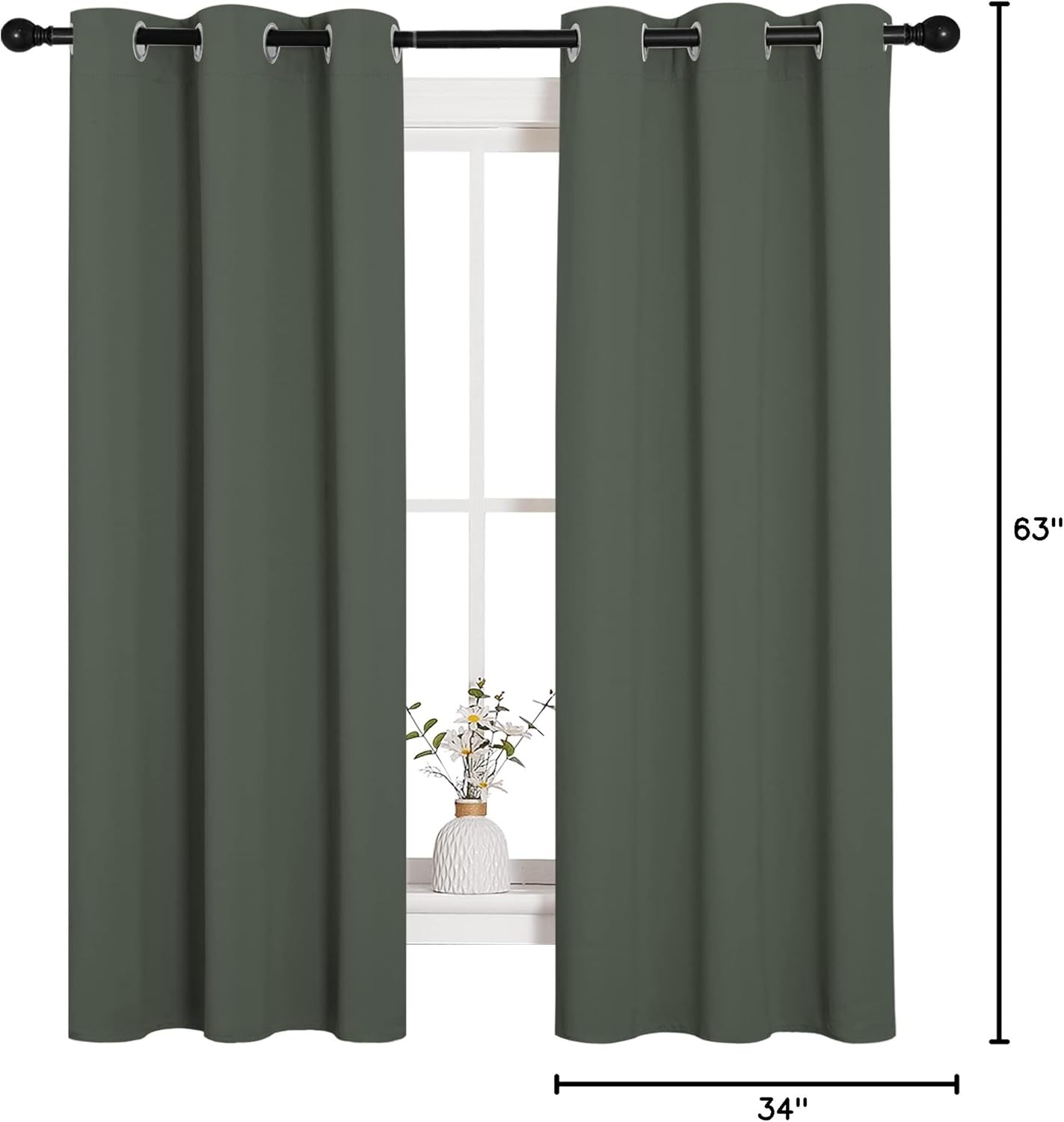 NICETOWN Halloween Pitch Black Solid Thermal Insulated Grommet Blackout Curtains/Drapes for Bedroom Window (2 Panels, 42 inches Wide by 63 inches Long, Black) - Colors C