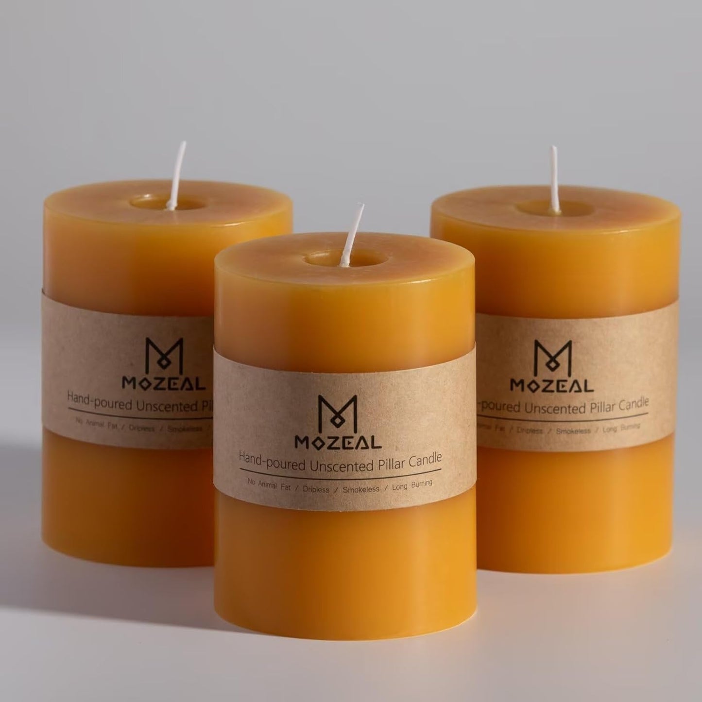 MOZEAL 3" x 4" Hand-Poured Unscented Candle,Dripless Pillar Candle Set of 3,Long Clean Burning,Approx 72 Hours Burn Time,Rustic Country Style,Wedding,Dinner,Christmas and Home Decor,White