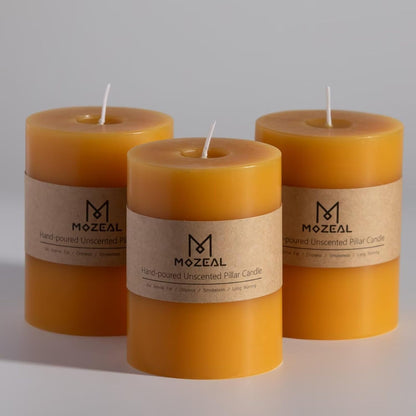 MOZEAL 3" x 4" Hand-Poured Unscented Candle,Dripless Pillar Candle Set of 3,Long Clean Burning,Approx 72 Hours Burn Time,Rustic Country Style,Wedding,Dinner,Christmas and Home Decor,White