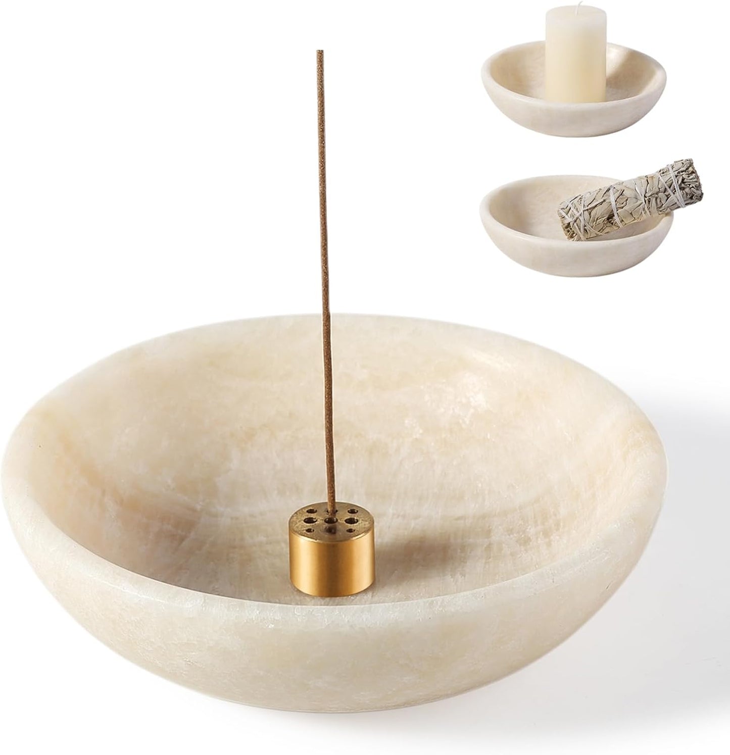 Koville Natural Marble Incense Holder, Incense Holder for Sticks with 9 Holes, Handmade Incense Burner Ash Catcher for Meditation Yoga SPA, Balsam Fir/Palo Santo/Sage/Cone (Green)