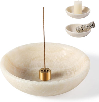 Koville Natural Marble Incense Holder, Incense Holder for Sticks with 9 Holes, Handmade Incense Burner Ash Catcher for Meditation Yoga SPA, Balsam Fir/Palo Santo/Sage/Cone (Green)