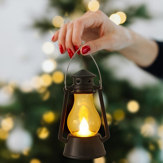12Pcs LED Mini Vintage Lanterns Decor Indoor Decorative Outdoor Hanging Lantern Decorative Small Candle Lanterns Farmhouse Decor for Wedding Centerpiece,Halloween,Christmas,Farmhouse Decorative
