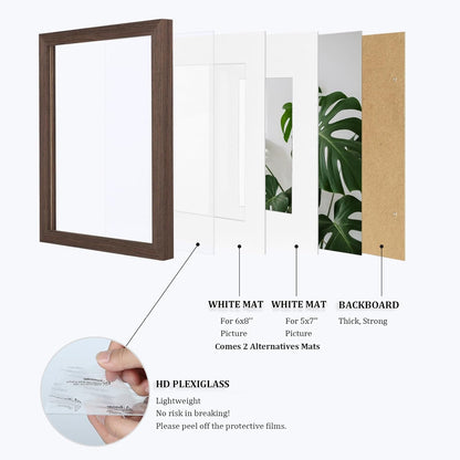 Egofine 8x10 Picture Frames Set of 4, Made of Solid Wood Covered by Plexiglass 4x6 and 5x7 with Mat or 8x10 without Mat, for Table Top Display and Wall Mounting Photo Frame Black