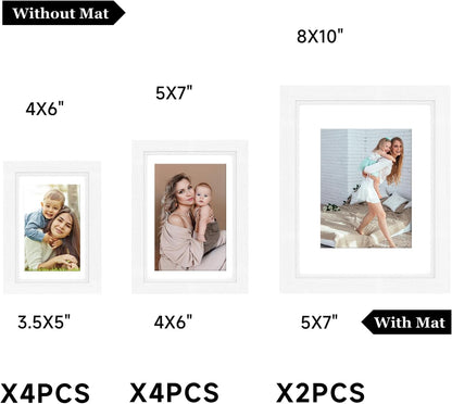 Povrgive Picture Frames, Made of Real Glass and Wooden Frame, Gallery Photo Frames Set of 10 for Collage Wall Decor, Multi Sizes Including 8x10, 5x7, 4x6 for Mounting or Tabletop Display, Wood