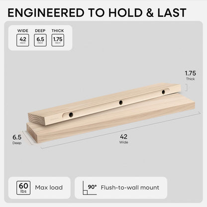 Homeforia 24 inch Natural Floating Shelf, High End Solid Real Wood 24inch Small Floating Shelves for Wall Mounted, Natural Wooden Floating Shelves, Heavy Duty Bracket, 24 X 6.5 X 1.75 in, Set of 2