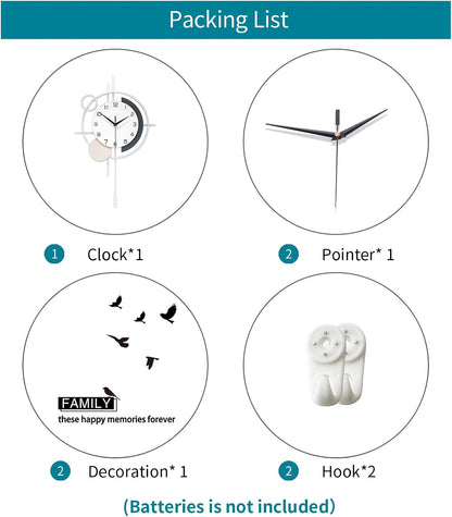 Wall Clock for Living Room Decor Decorative Wall Clock with Pendulum Silent Quartz Battery Operated Black Metal Large Clock for Dining Room,Kitchen,Home,Bathroom,Bedroom,13.8x21.3 in