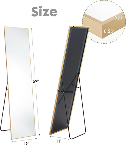 DUMOS Arched Full Length Mirror with Stand 64"x21" Floor Standing Aluminum Frame for Bedroom Body Hanging Leaning Modern Simple Home Decor Shatter-proorf Nano Glass Wall Living Room Cloakroom Black