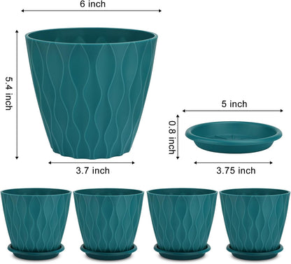 YNNICO 6 inch Plant Pots, 5 Pack Flower Pots Outdoor Indoor, Planters with Drainage Holes and Tray Saucers（Multicolor）