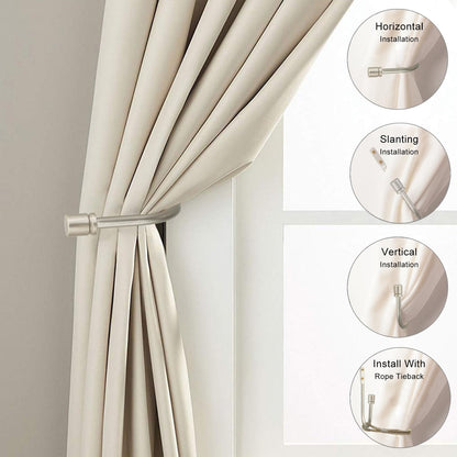 2 Pack Curtain Holdbacks - Silver, Decorative Drapery Wall Hooks with Hardware, Curtain Pull Back Hooks, Metal Curtain Tiebacks Wall Mounted, Window Side Holders for Drapes, Curtain Accessories