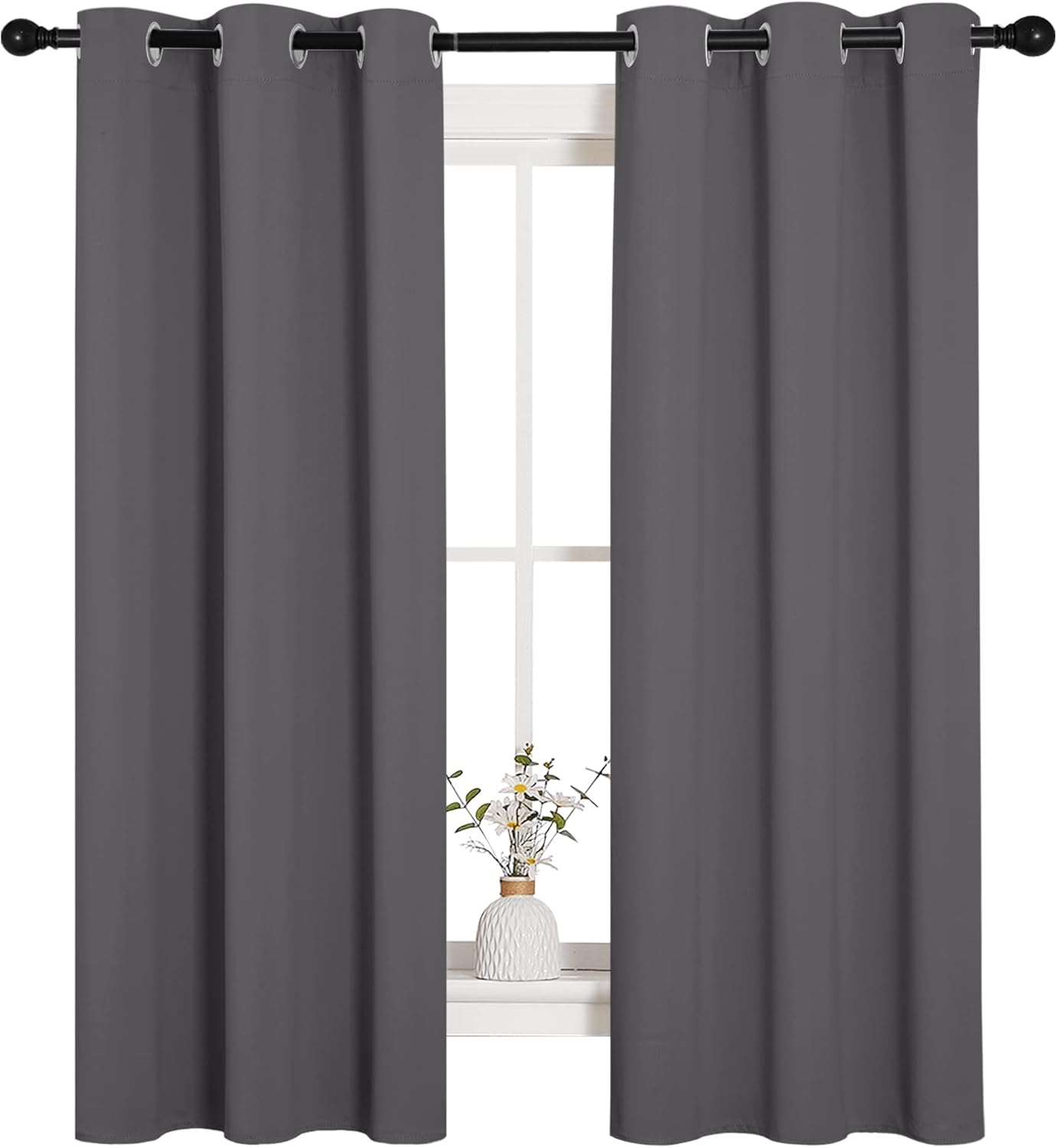 NICETOWN Halloween Pitch Black Solid Thermal Insulated Grommet Blackout Curtains/Drapes for Bedroom Window (2 Panels, 42 inches Wide by 63 inches Long, Black) - Colors E