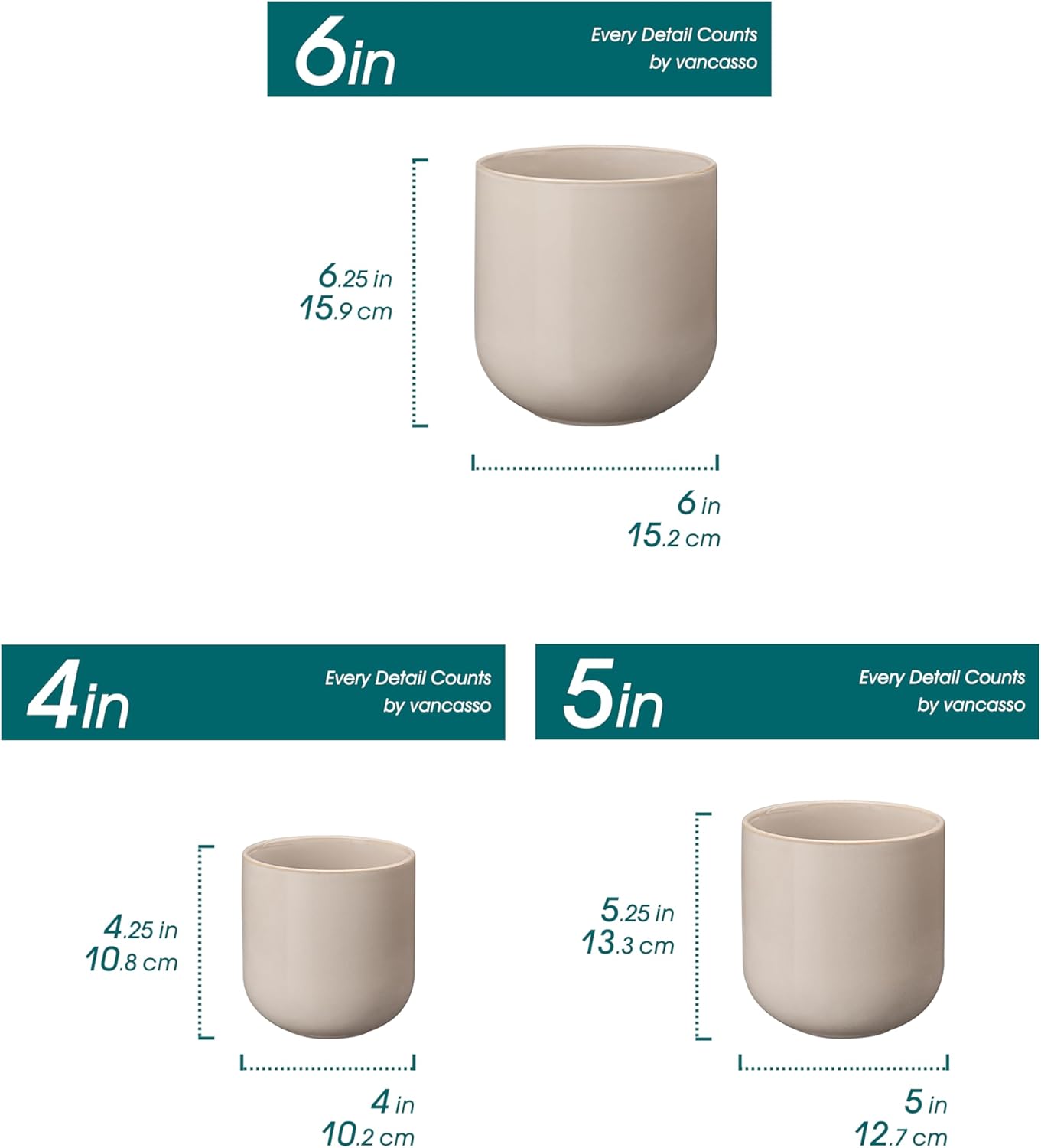 vancasso Ceramic Plant Pots, 4+5+6 inches, Set of 3, Planters with Drainage Hole, Flower Pots Planters Pots for Indoor Plants, Modern Indoor Decorative Garden Pot, Home Decor, White