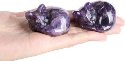 YATOJUZI 2" Cat Decors Statue Opal Moonstones Crystals Opalite Sleeping Cats Gemstone Hand-Carved Cute Animal Figurines Home Office Desk Decor Stocking Stuffers Cat Themed Ornaments Gifts for Women