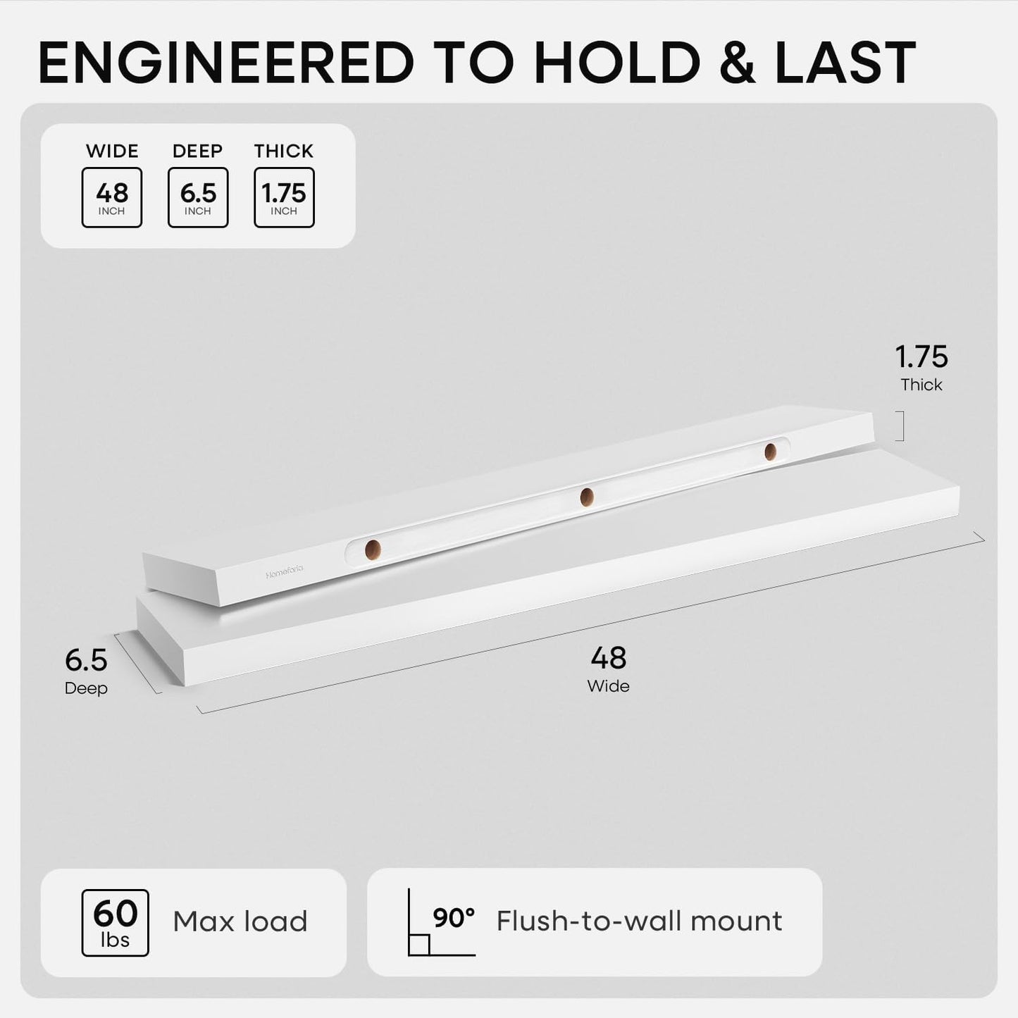Homeforia 24 inch Natural Floating Shelf, High End Solid Real Wood 24inch Small Floating Shelves for Wall Mounted, Natural Wooden Floating Shelves, Heavy Duty Bracket, 24 X 6.5 X 1.75 in, Set of 2