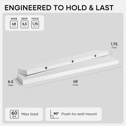 Homeforia 24 inch Natural Floating Shelf, High End Solid Real Wood 24inch Small Floating Shelves for Wall Mounted, Natural Wooden Floating Shelves, Heavy Duty Bracket, 24 X 6.5 X 1.75 in, Set of 2