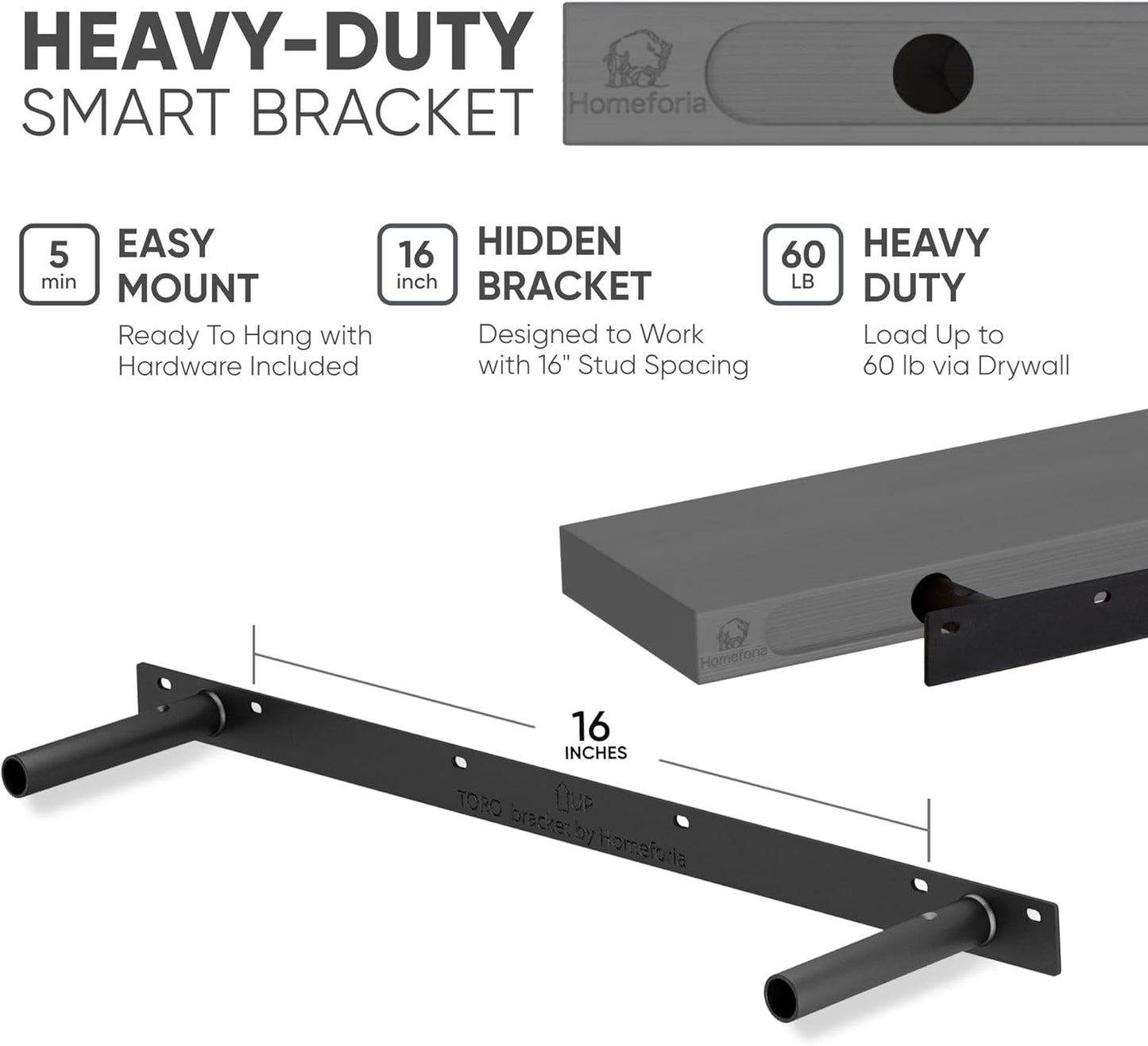 Homeforia 24 inch Natural Floating Shelf, High End Solid Real Wood 24inch Small Floating Shelves for Wall Mounted, Natural Wooden Floating Shelves, Heavy Duty Bracket, 24 X 6.5 X 1.75 in, Set of 2