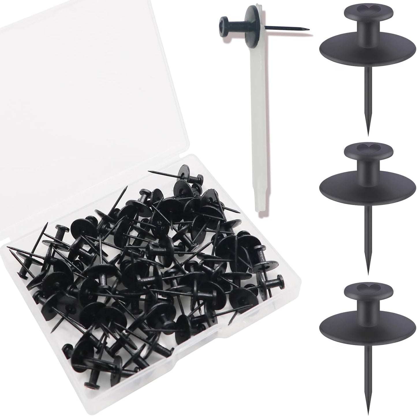 50 PCS Push Pins Picture Hangers Wall Hooks, Double Headed Thumb Tacks for Wall Hangings, Renter Friendly Decor Small Picture Frame Hangers for Drywall Cork Board Home Office Photo Decorations(Black)