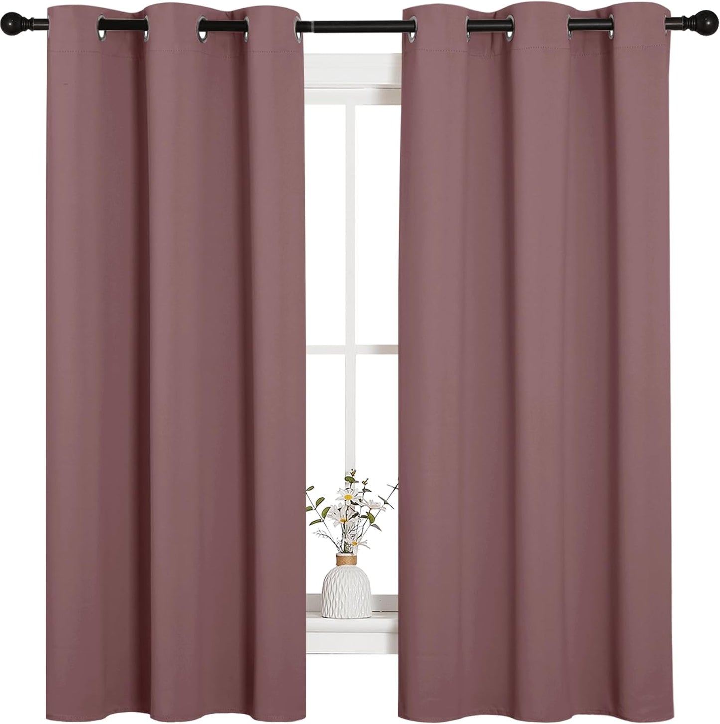 NICETOWN Halloween Pitch Black Solid Thermal Insulated Grommet Blackout Curtains/Drapes for Bedroom Window (2 Panels, 42 inches Wide by 63 inches Long, Black) - Colors B