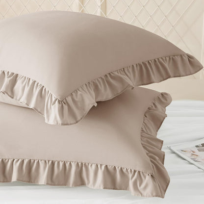 KKJIAF Ruffle Pillow Cases 26x26 Inches, White Square Ruffled Pillow Covers Set of 2, Microfiber Wrinkle Resistant Pillow Shams with Envelope Closure for Sofa Bed Living Room