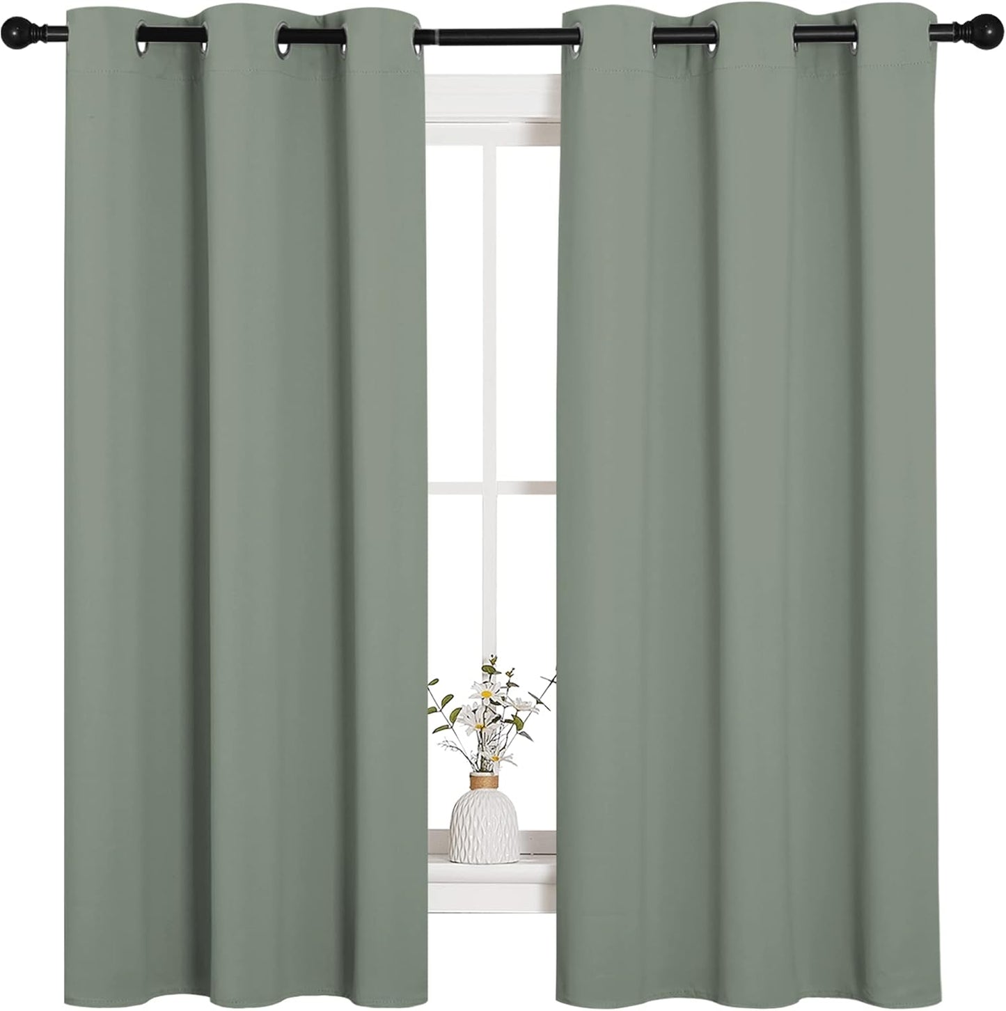 NICETOWN Halloween Pitch Black Solid Thermal Insulated Grommet Blackout Curtains/Drapes for Bedroom Window (2 Panels, 42 inches Wide by 63 inches Long, Black) - Colors B