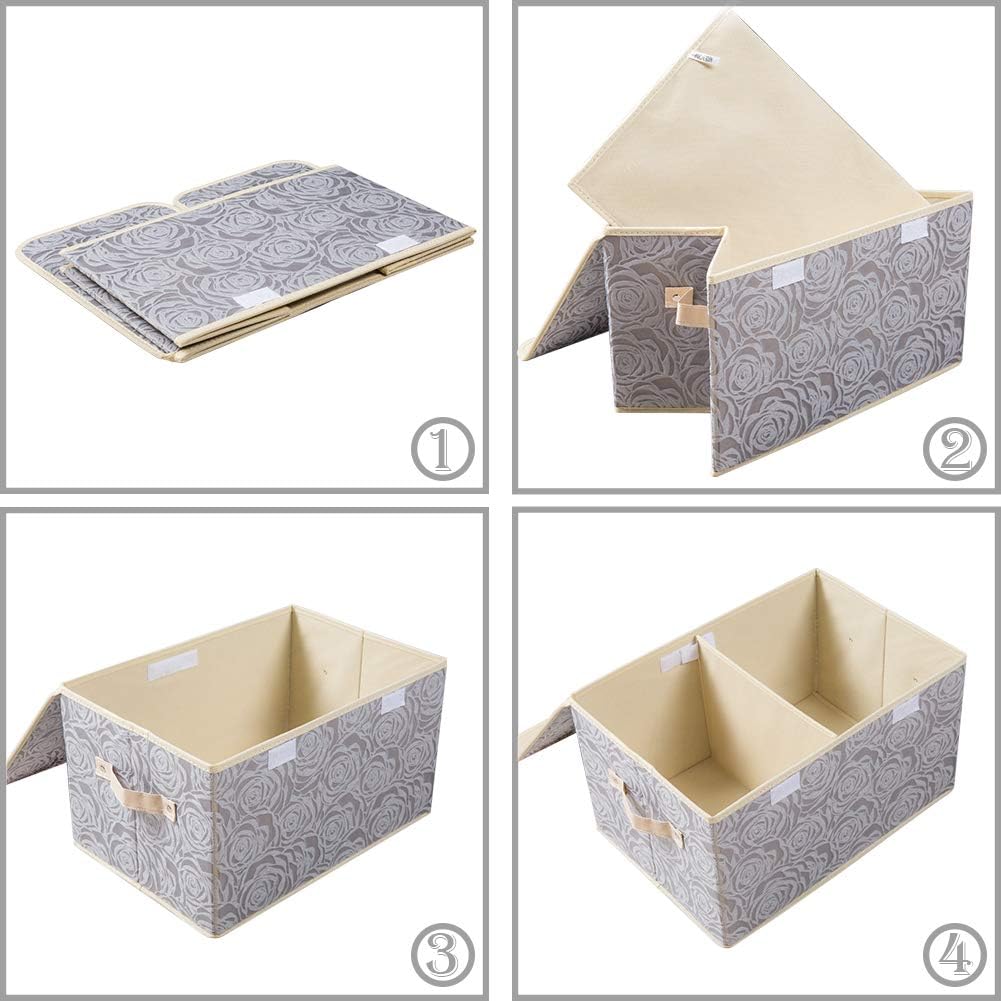 PRANDOM Larger Collapsible Storage Bin with Lid [1-Pack] Fabric Decorative Storage Box Cube Organizer Container Baskes with Handles Divider for Bedroom Closet Living Room Pink 17.7x11.8x11.8 Inch