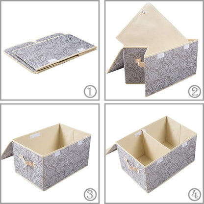 PRANDOM Larger Collapsible Storage Bin with Lid [1-Pack] Fabric Decorative Storage Box Cube Organizer Container Baskes with Handles Divider for Bedroom Closet Living Room Pink 17.7x11.8x11.8 Inch