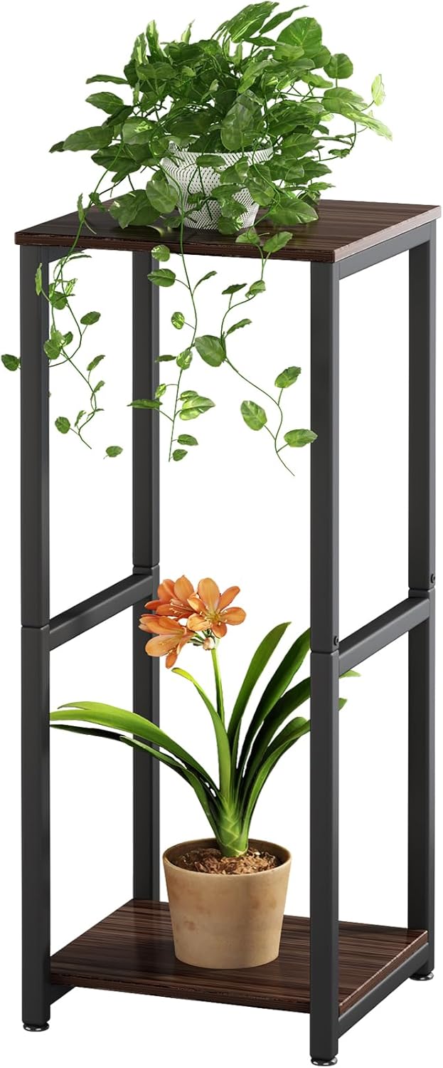Plant Stand Indoor Corner Tall 2 Tier Metal Modern Flower Storage Plant Shelf Holder for Living Room Balcony Garden,Black (2 Tier-Black Round)