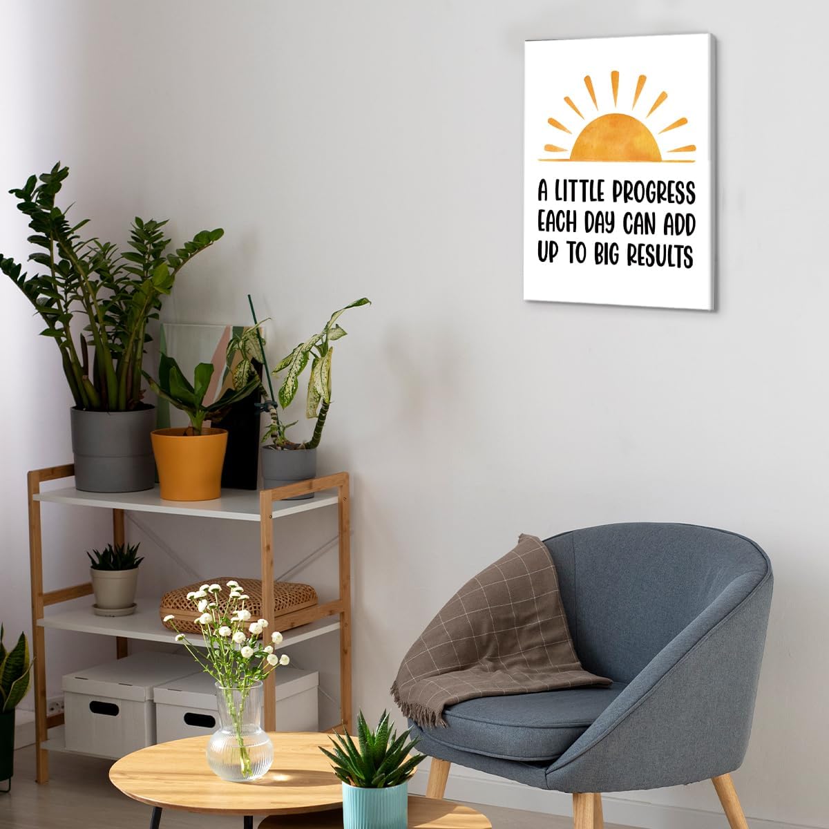 Inspirational Farmhouse Canvas Print Wall Art Decor One Small Positive Thought in the Morning Can Change Your Whole Day Sign Painting Plaque Rustic Home Decoration (8 X 8 Inches, Framed)
