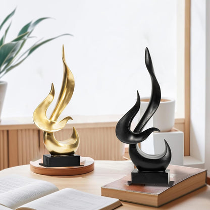 Black Fire Flame Sculpture, Modern Abstract Resin Statue, Art Statue Home Decor for Living Room TV Stand Coffee Table Shelf Accents Decor.