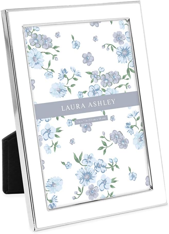 Laura Ashley 5x7 Navy Enamel Picture Frame, Gold Metal Edge with Easel, for Countertop, Counterspace, Tabletop Display, Bookshelf, Desk, Wall Décor, Photo Gallery (5x7, Navy W/Gold)