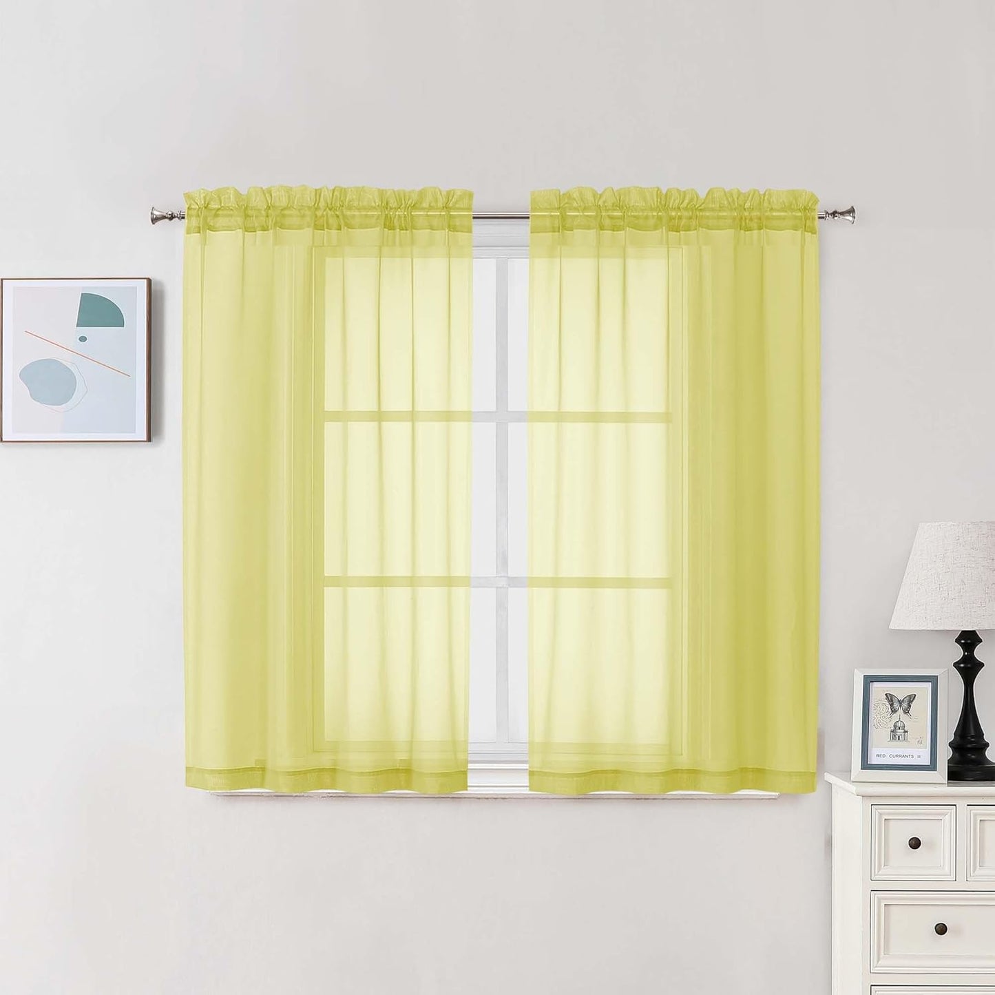 Chyhomenyc Sheer White Valances for Windows 2 Pack, Small Window Curtains for Living Room Bathroom Cafe Laundry Basement, Modern Top Dual Rod Pocket Voile Curtain, 42W x 14L inches, White - Colors A