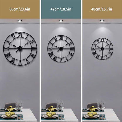 LEIKE 16" Large Wall Clocks Battery Operated, Round Modern Silent Non-Ticking Black Metal Wall Clock for Living Room Decor, Bedroom Kitchen (40cm Diameter, Black Roman Number)