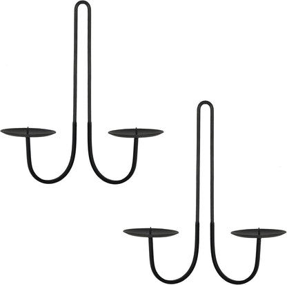 Metal Wall Candle Sconce Holder Set of 2 Wall Mount Candle Holders Modern Wall Candle Sconces Hanging for Living Room Farmhouse Fireplace Wedding 16.5"×5"×3" (Black)
