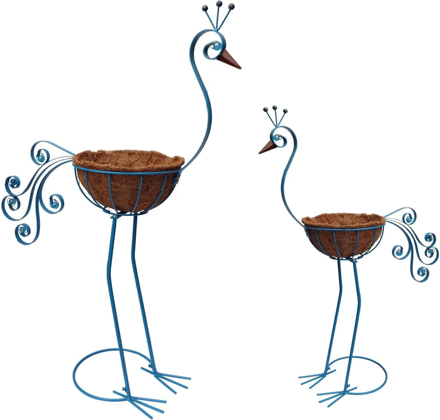 COOZZYHOUR Metal Peacock Planter with Fiber Basket -Garden Bird Planters for Outdoor Indoor Lawn,Yard,Porch,Patio, Garden Decorations（Set of 2）